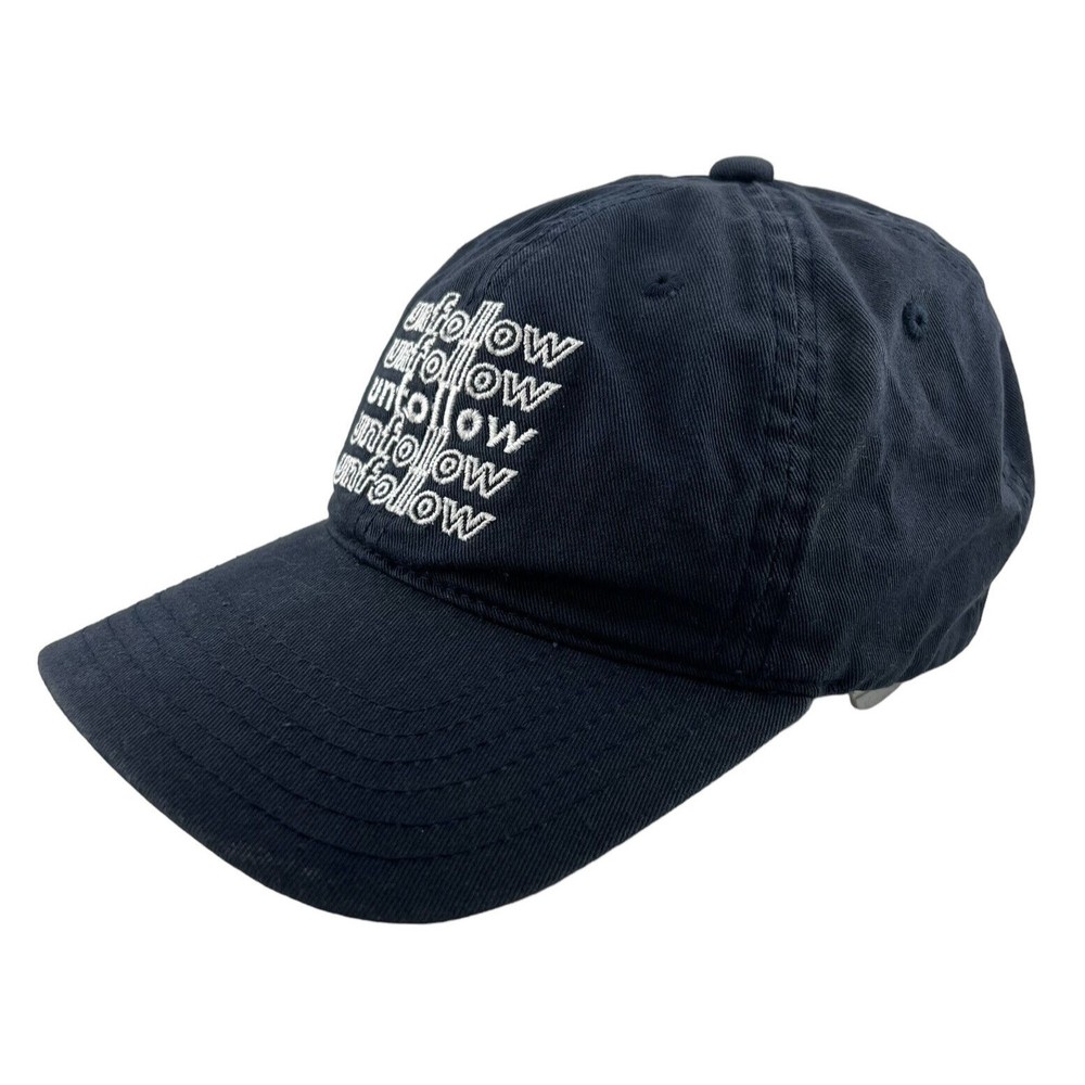 Novelty Ball Cap Navy with White Embroidery "Unfollow Unfollow Unfollow" OS